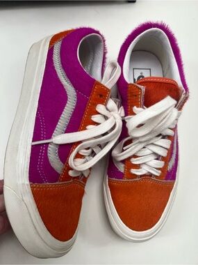Vans Old Skool Low Top Sneakers in Pink & Orange pony hair women’s size 8 RARE